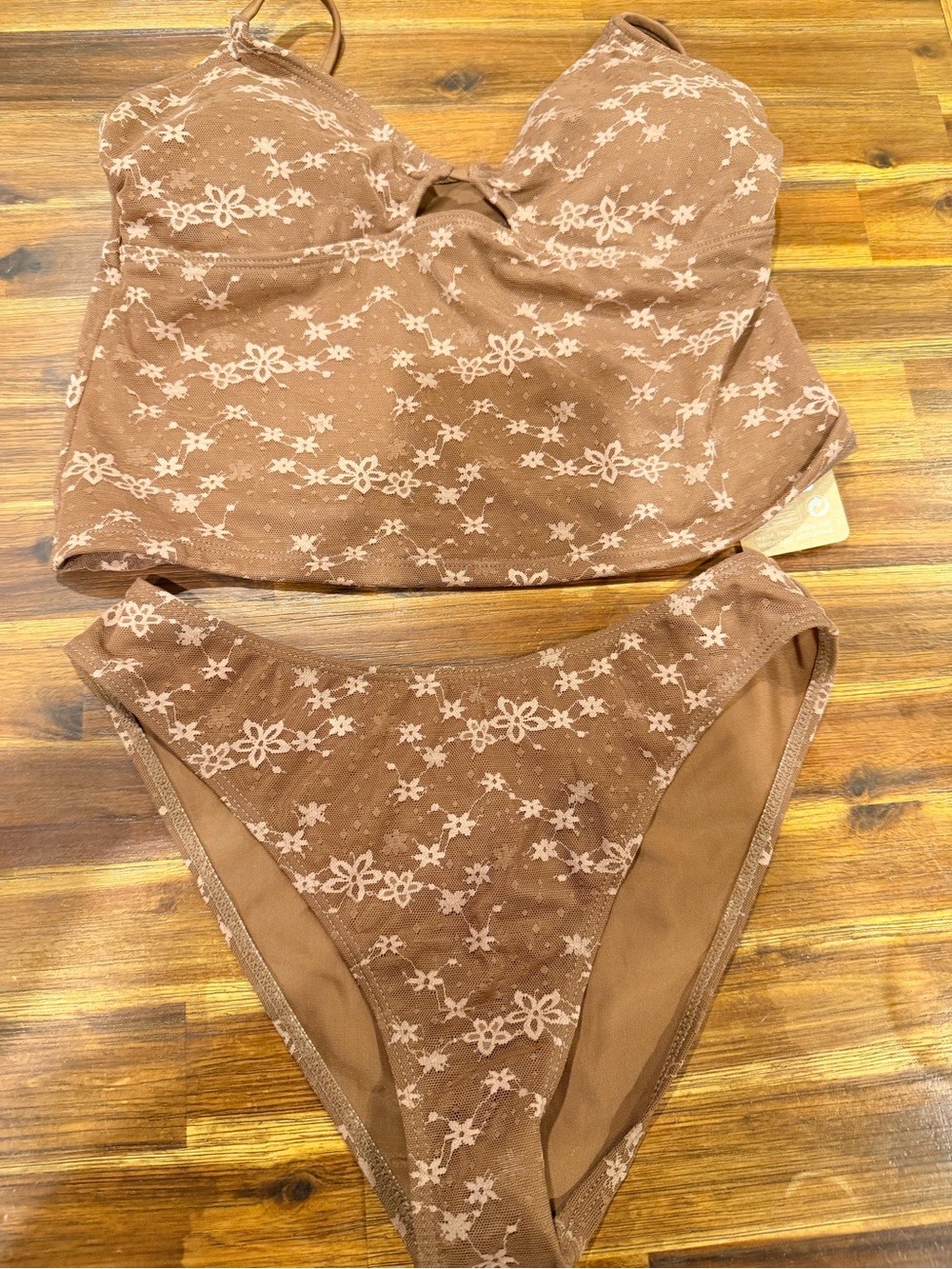 Samiol Women’s Floral Lace Bralette & Bikini Set - Brown